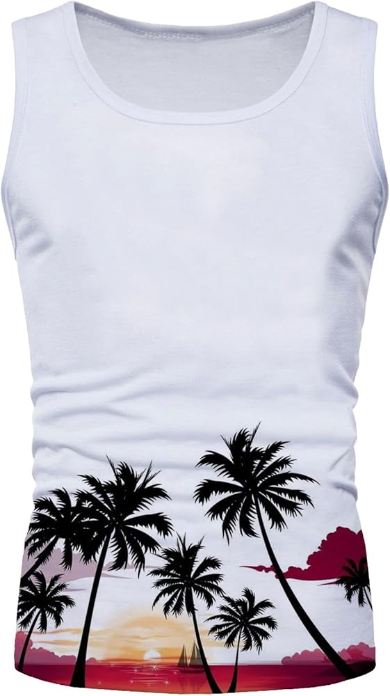 Men Mens Summer Fashion Tank Top Casual Loose Sports Beach Seaside Print