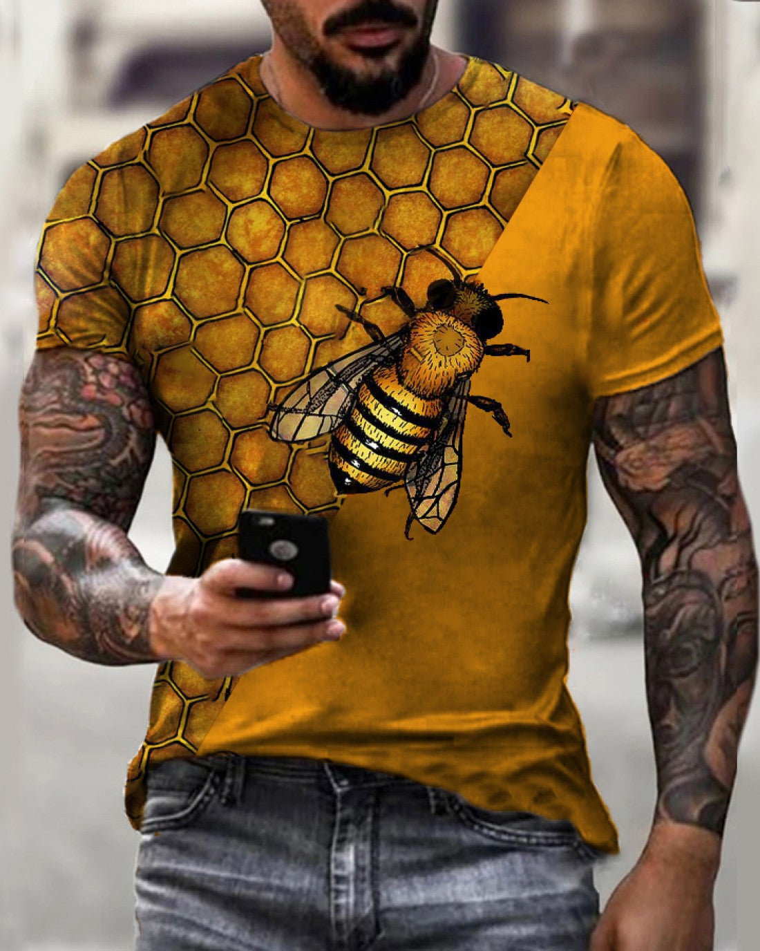 3D printed pullover loose short sleeve men's