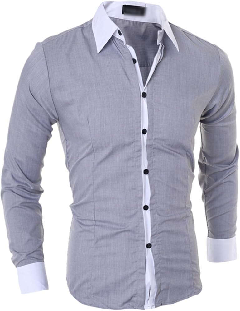 Men's Square Neck Dress Shirts Color Contrast Long Sleeve Formal Shirt Button Down Shirt