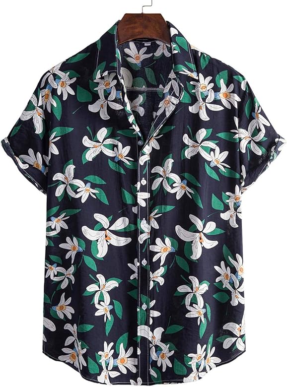 Men's Hawaiian Floral Shirts Button Down Tropical Holiday Beach Shirt