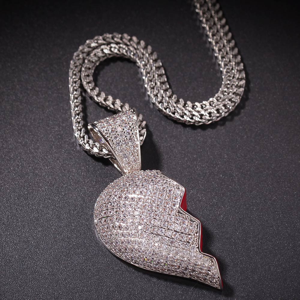 Helloice 2pc Broken Heart Pendant in White Gold