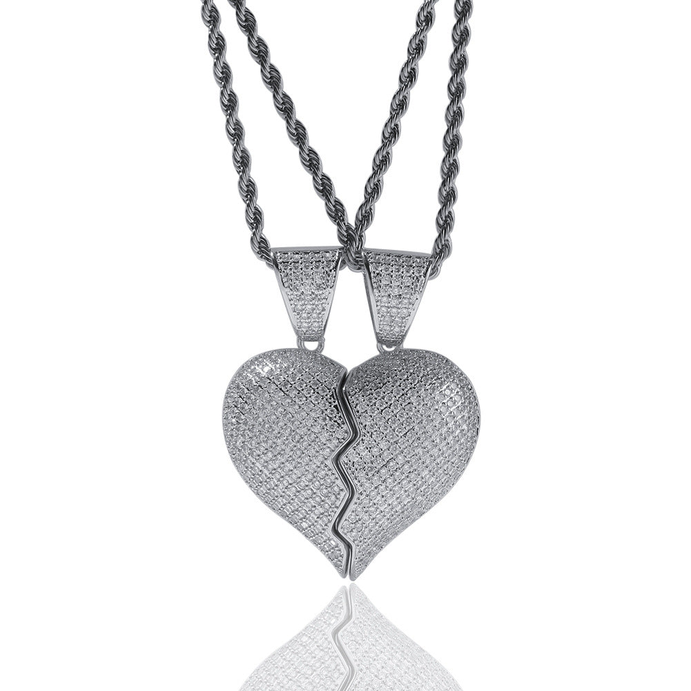 Helloice 2pc Broken Heart Pendant in White Gold