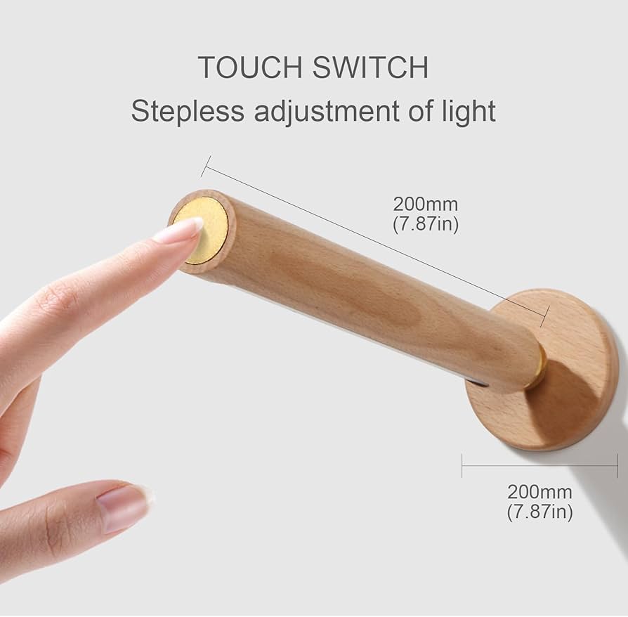 360° Rotatable Wooden Led Wall Lamp Magnetic USB Rechargeable Wall Sconces Battery Operated Led Night Light for Household (Beech Wood 1PCS)