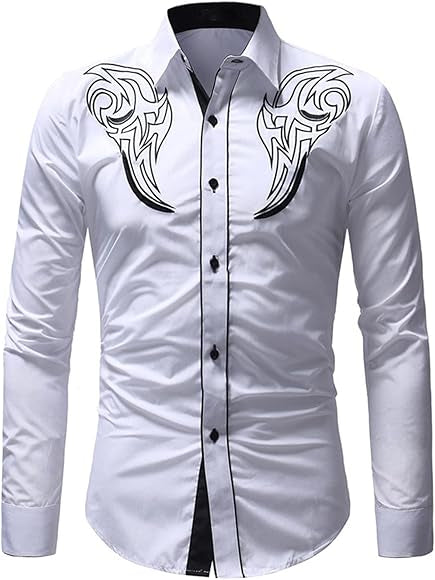 Men's Casual Shirts， Autumn and Winter Totem Embroidered Men's Casual Long Sleeve Shirt