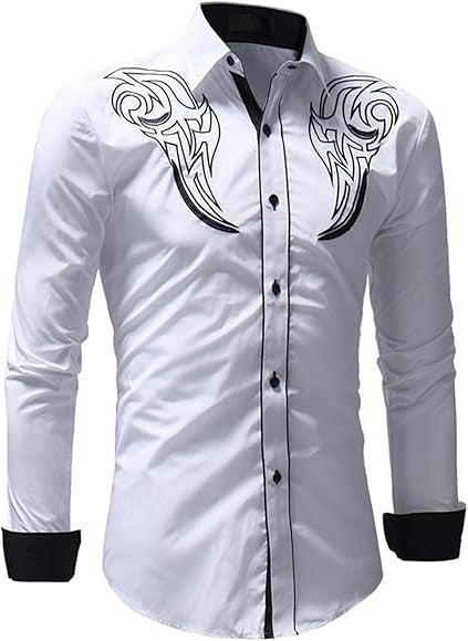 Men's Casual Shirts， Autumn and Winter Totem Embroidered Men's Casual Long Sleeve Shirt