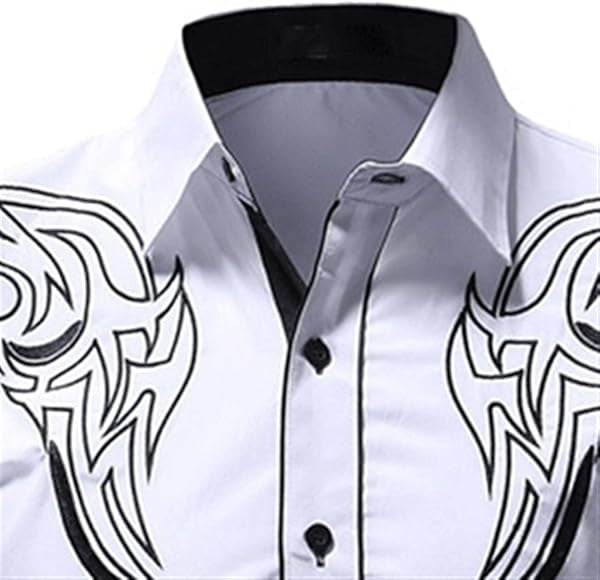 Men's Casual Shirts， Autumn and Winter Totem Embroidered Men's Casual Long Sleeve Shirt