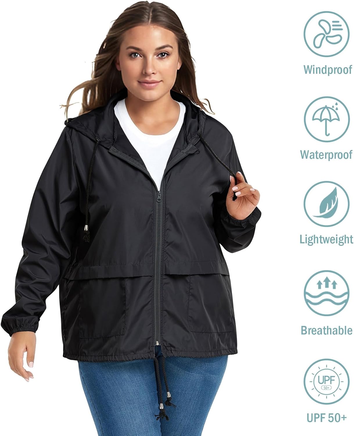 Rain Jackets for Women Raincoats for Women with Hood Packable Rain Coats Lightweight Outdoor Windbreaker