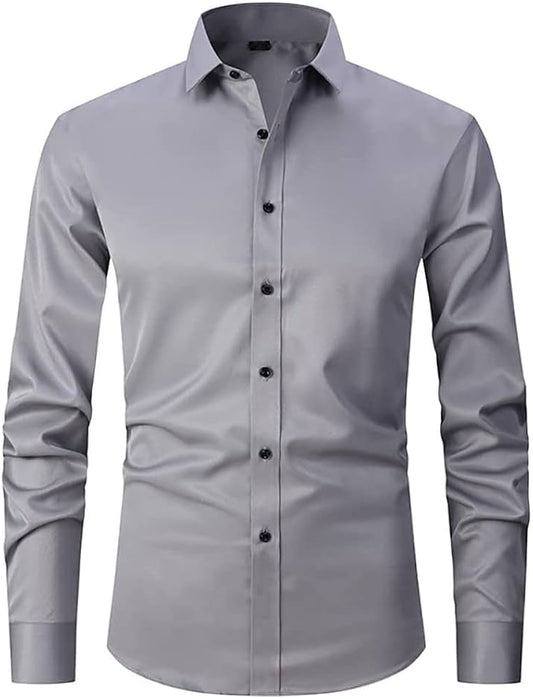 Stretch Anti-Wrinkle Shirt Men，Slim Fit Casual Business Formal Dress Shirt