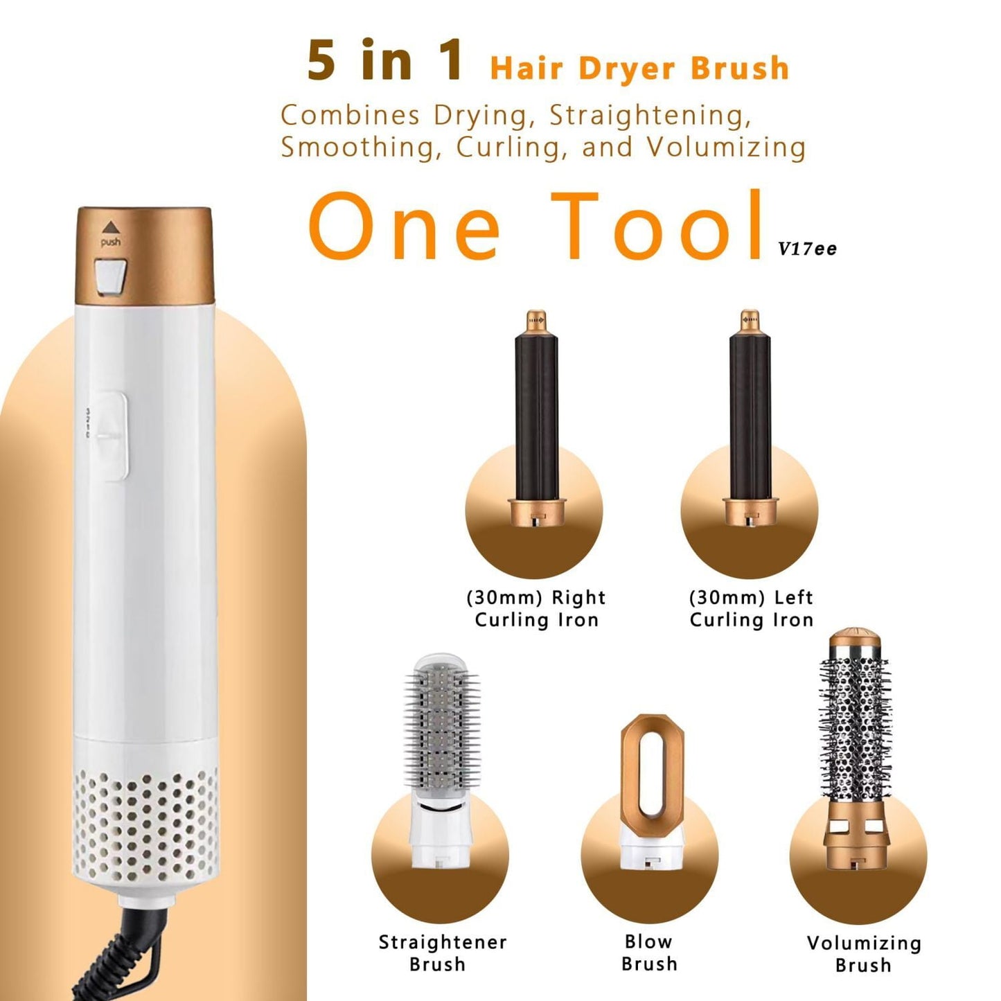 5 in 1 Blow Dryer Brush for Drying Straightening Curly Hair Volume Multi-Hair Style, Platinum