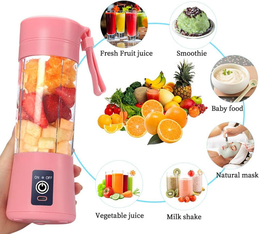 Portable Blender Cup,Electric USB Juicer Blender,Mini Blender Portable Blender For Shakes and Smoothies, juice,380ml, Six Blades Great for Mixing,pink