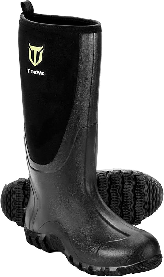 TideWe Hunting Boots for Men Multi-Season, Waterproof Rain Boots with Steel Shank, 6mm Neoprene Sturdy Rubber Neoprene Outdoor Rubber Boots