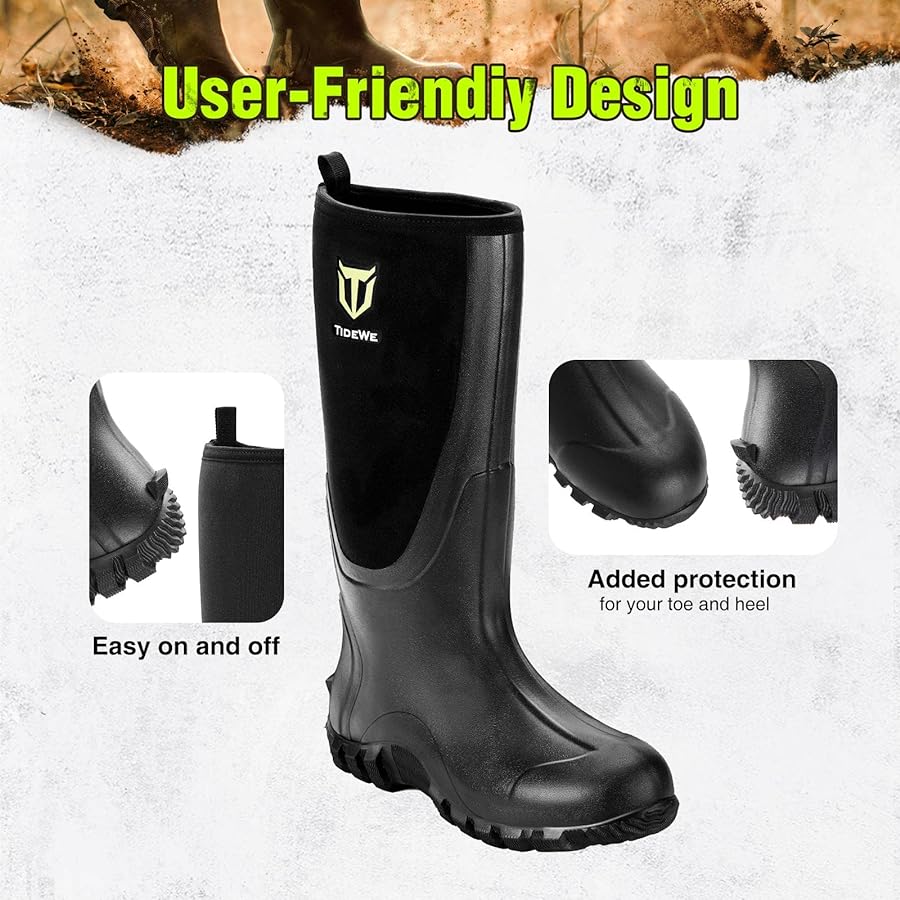 TideWe Hunting Boots for Men Multi-Season, Waterproof Rain Boots with Steel Shank, 6mm Neoprene Sturdy Rubber Neoprene Outdoor Rubber Boots