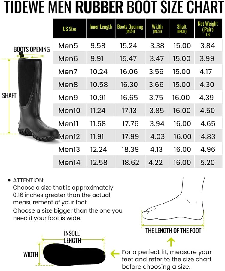 TideWe Hunting Boots for Men Multi-Season, Waterproof Rain Boots with Steel Shank, 6mm Neoprene Sturdy Rubber Neoprene Outdoor Rubber Boots