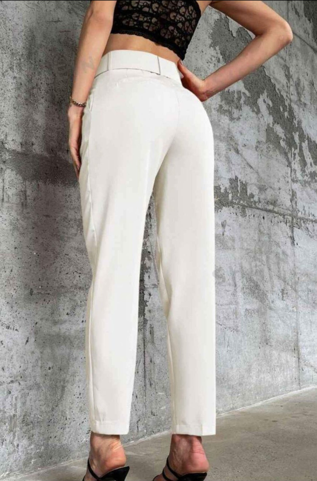 Women's white business casual pants with belt included