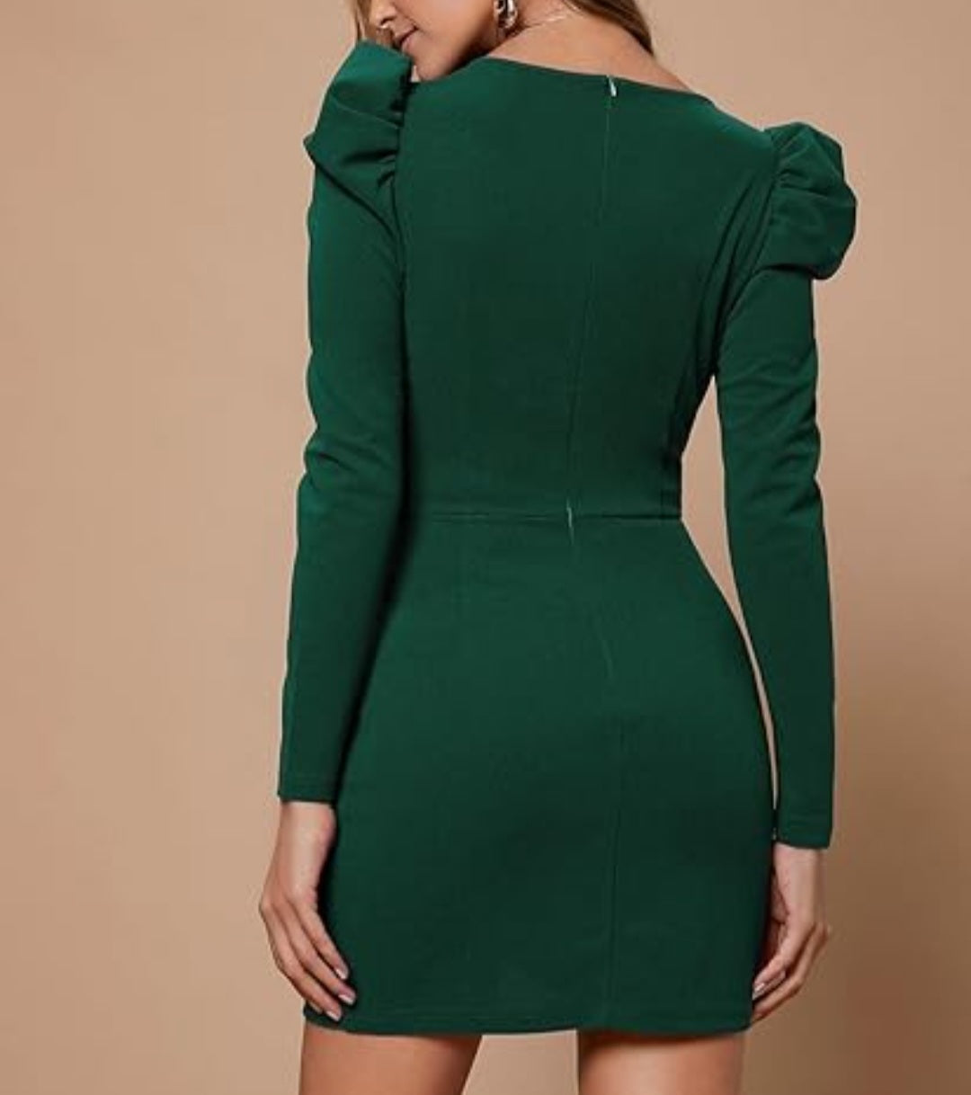 Womens green deep v-cut long sleeve dress