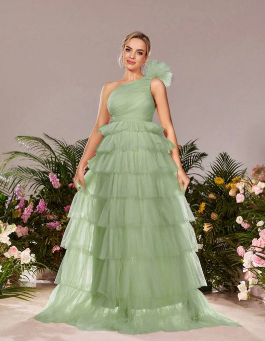 Brand new women's formal one shoulder tulle evening dress