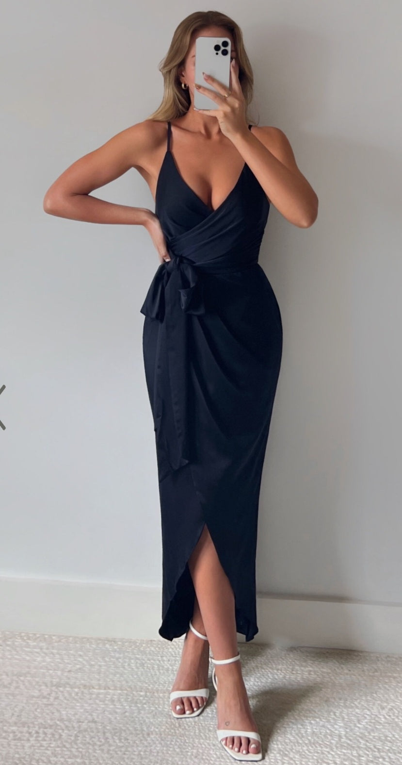 How Will I Know Midi Dress - Wrap Waist Tie Tulip Hem Dress in Navy