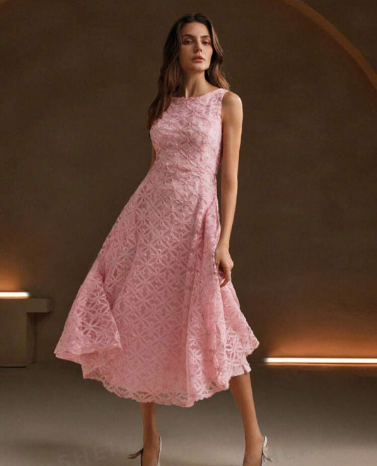 Womens textured pink princess A-line dress