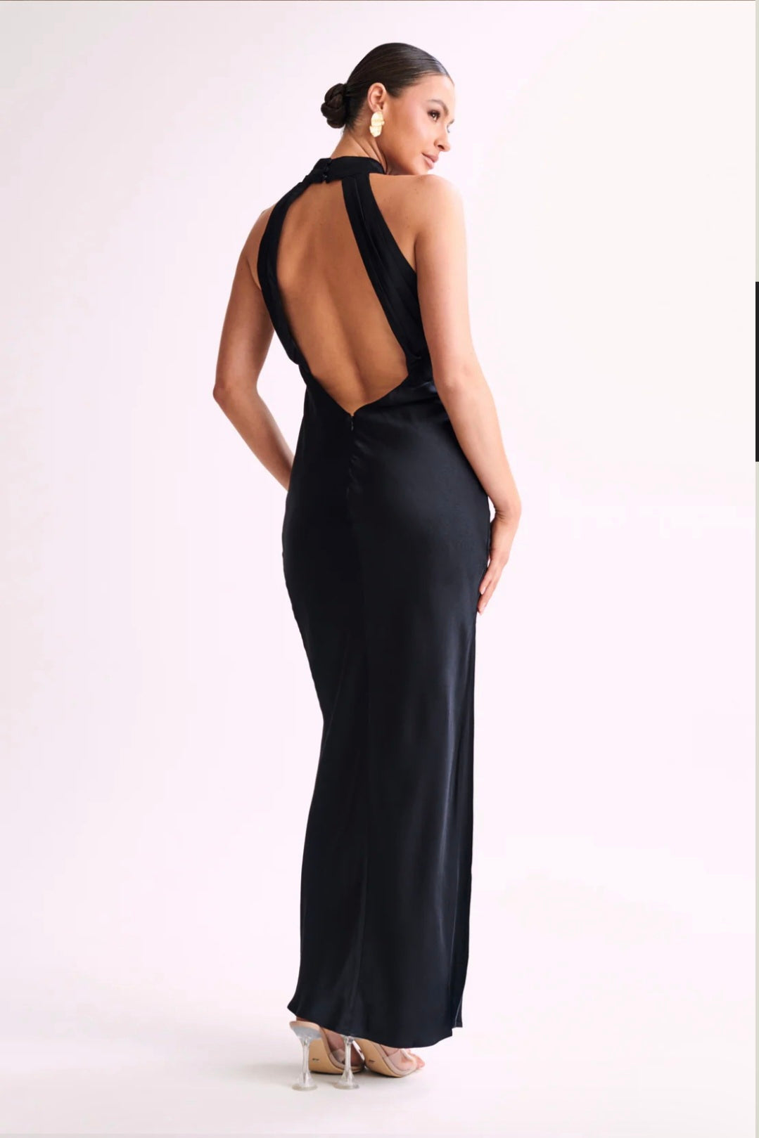 MESHKI Claire Satin Drape Back Maxi Dress with Split