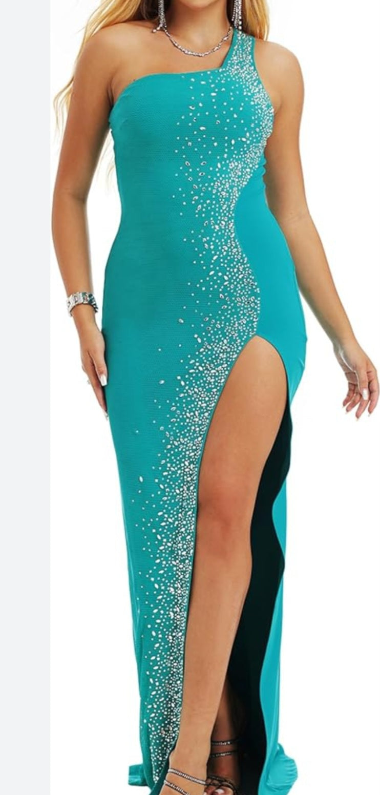 Womens turquoise evening dress with sparkles