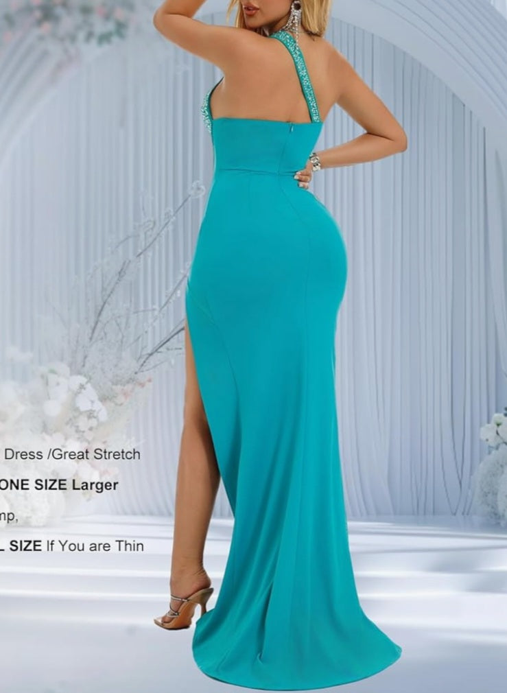 Womens turquoise evening dress with sparkles