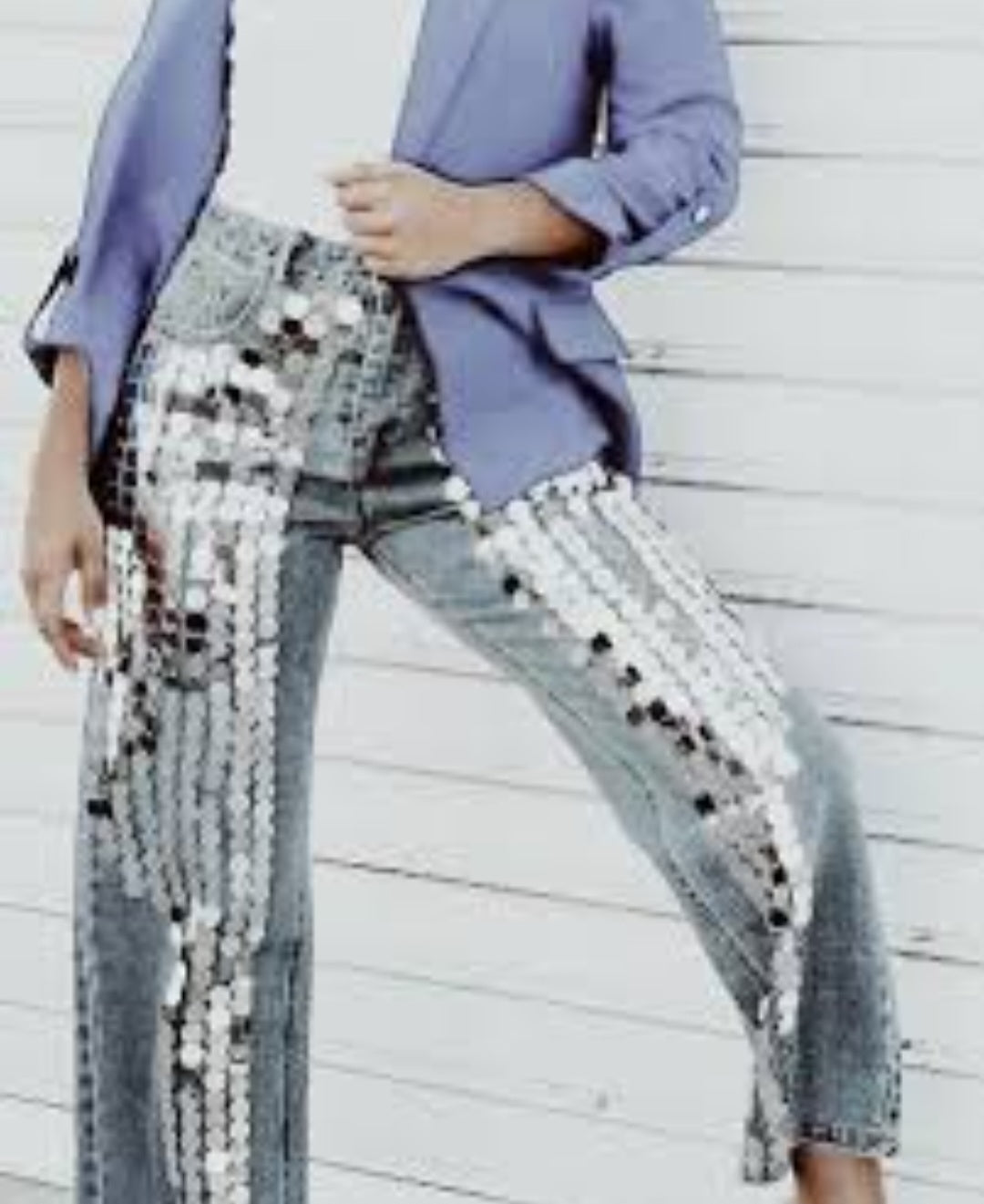 Womens designer studio jeans with silver sequence