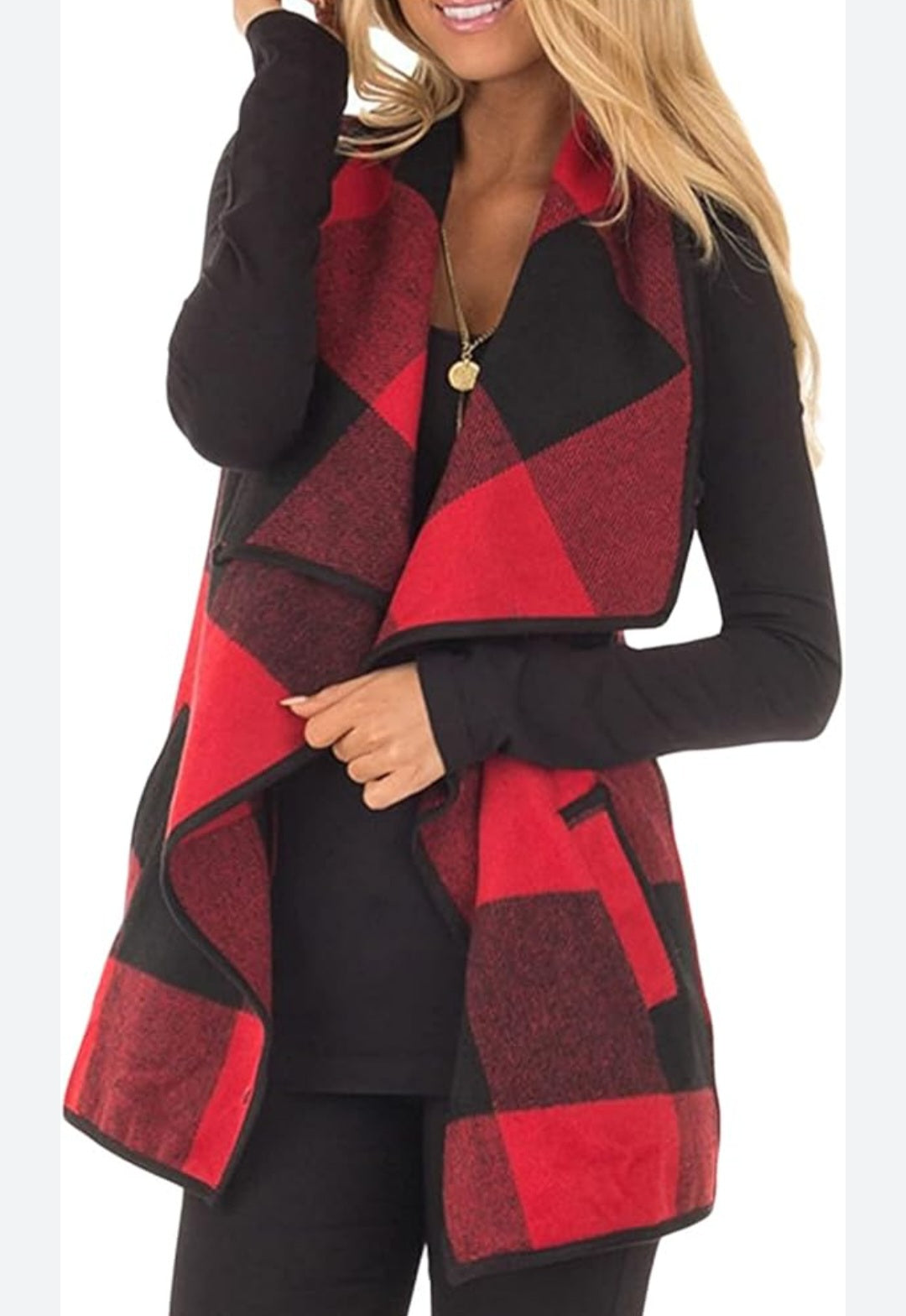 Womens red Buffalo plaid vest