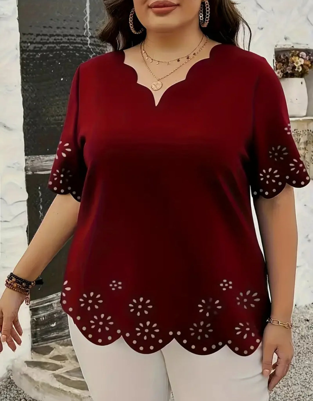 Womens burgendy short sleeve blouse