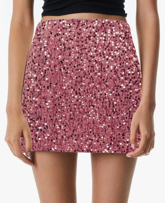 Womens pink velvet sequin sparkly mini skirt