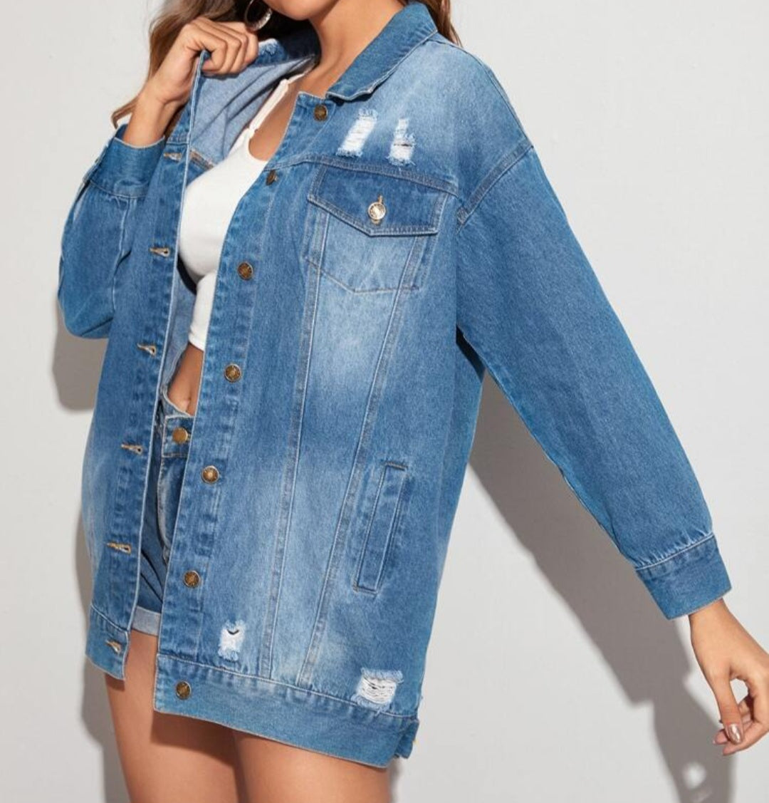 Womens distressed denim jacket