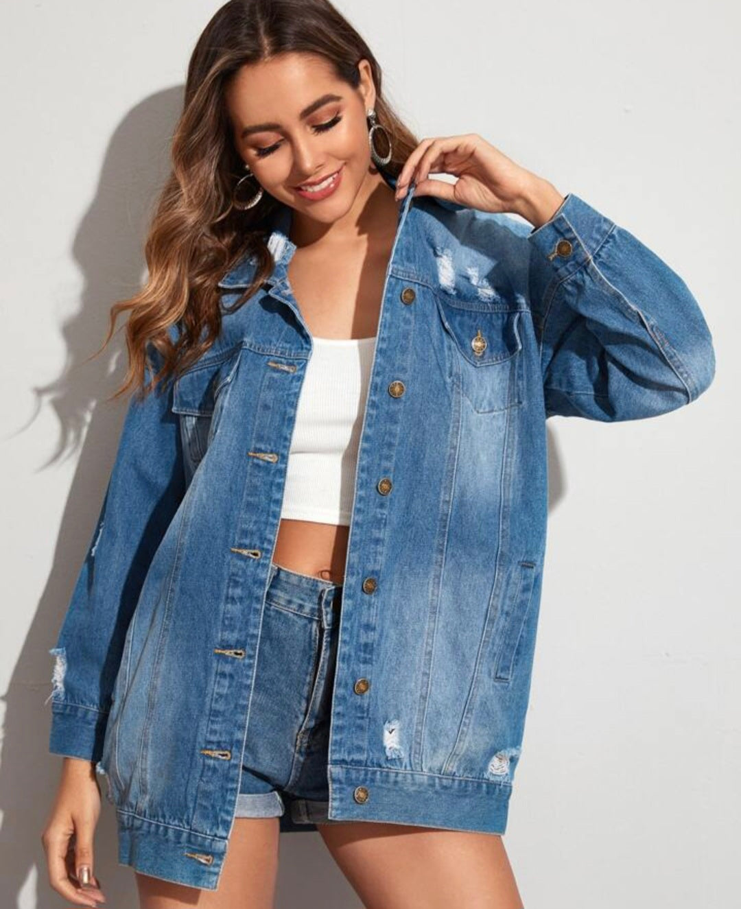 Womens distressed denim jacket