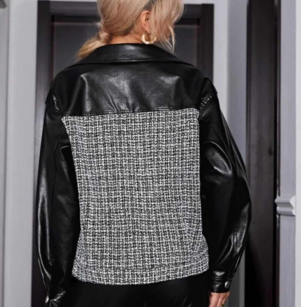 Womens faux leather tweed jacket