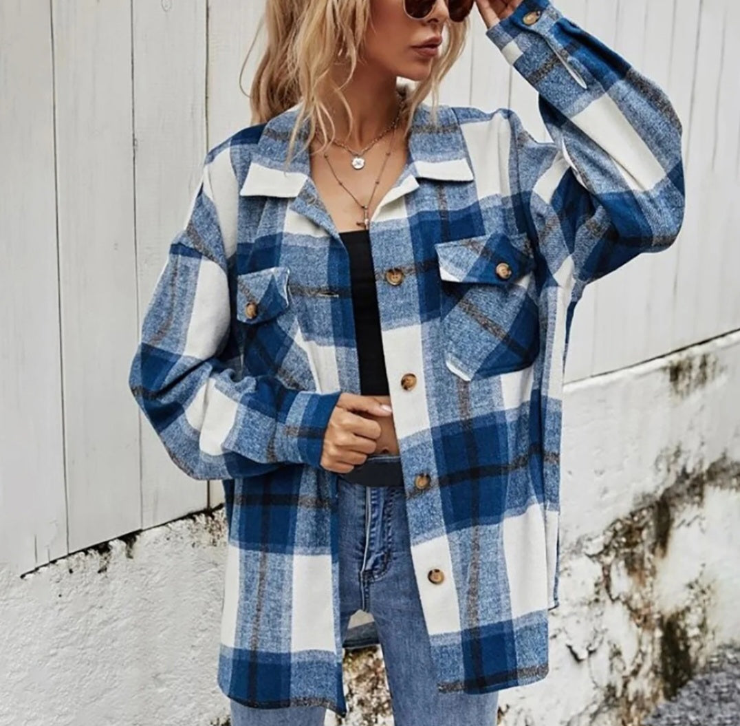 Womens blue plaid shacket