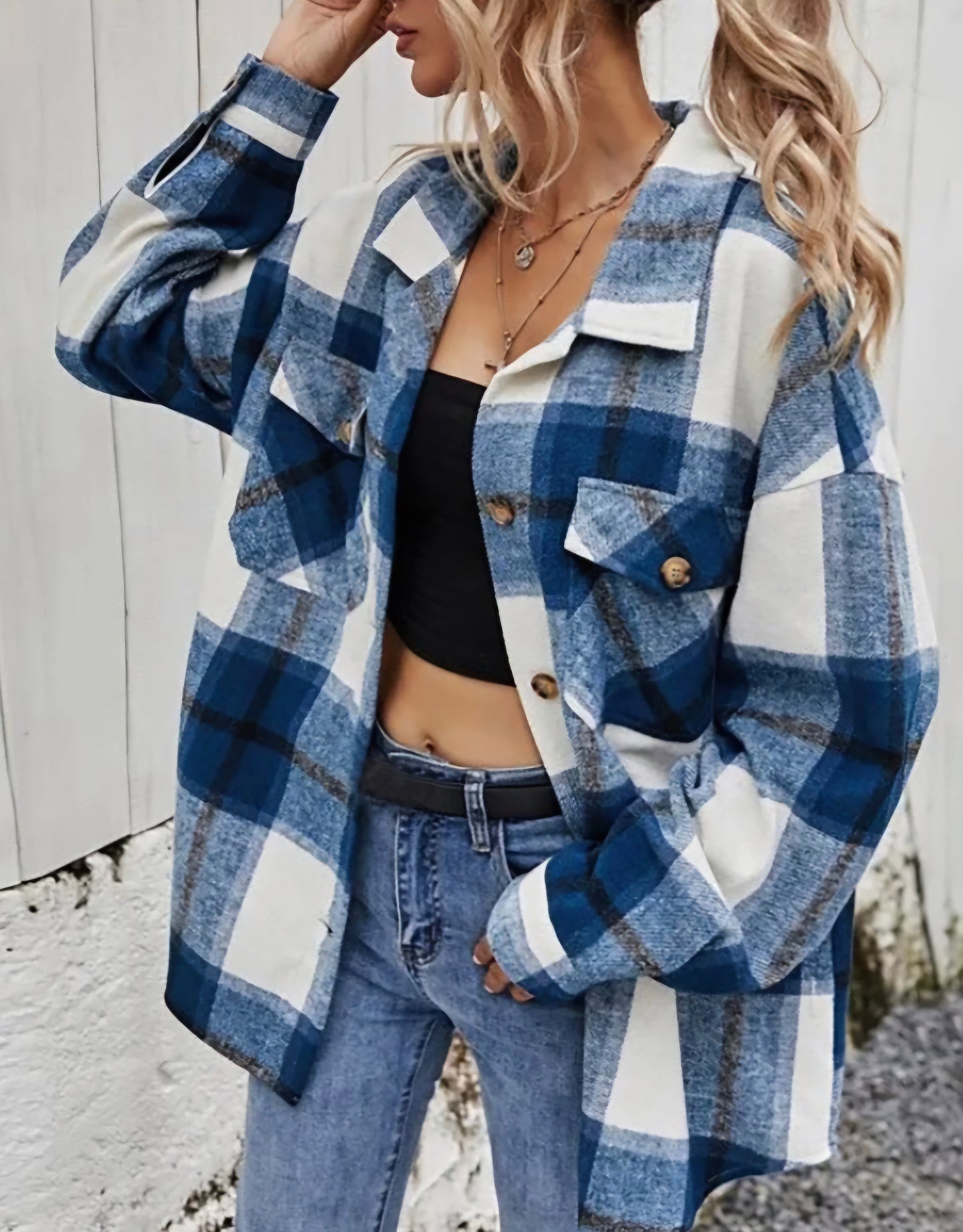 Womens blue plaid shacket