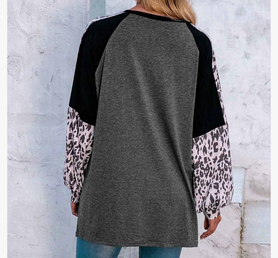 Womens long sleeve colourblock leopard top