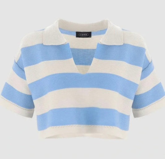 Cider keep you in stripes polo crop top