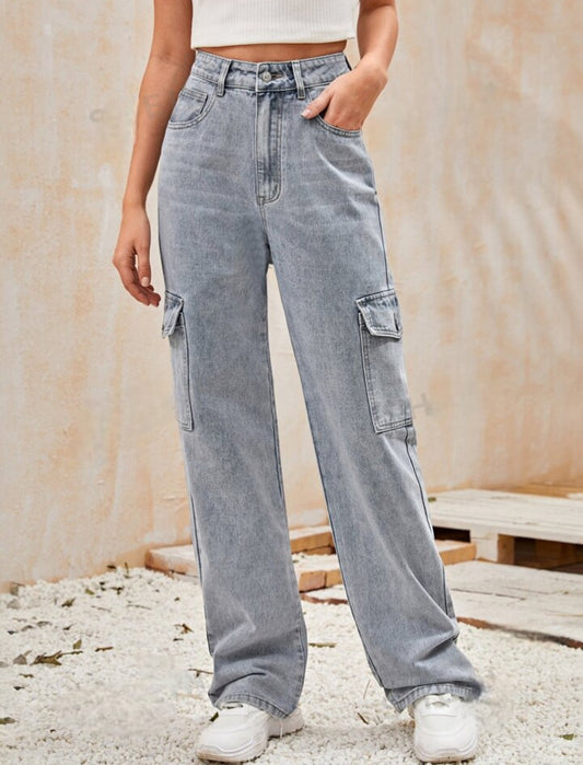 High waisted side pocket baggy jeans