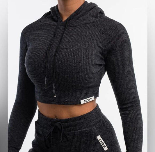 ECHT Comfort Hoodie Cropped in marl grey workout wear