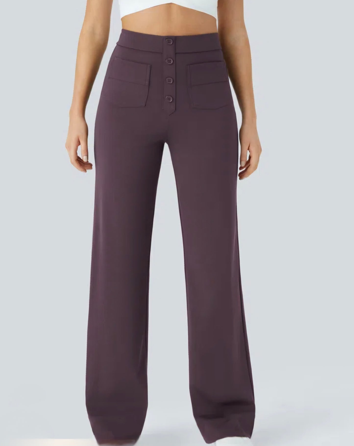 HALARA High Waisted Button Multiple Pockets Straight
Leg Casual Pants