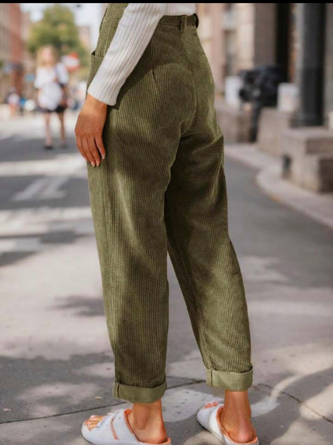 Womens green corduroy high waisted pants