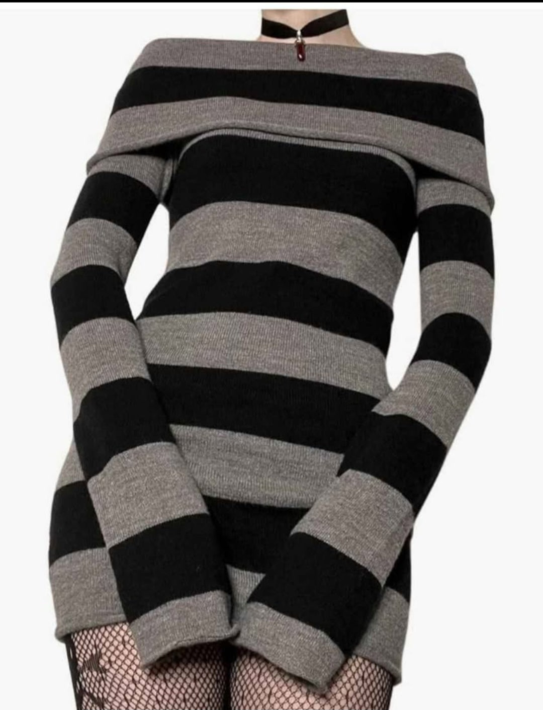 Womens gothic grey and black stripes sweater dress