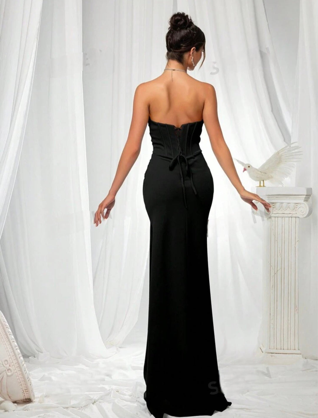 Womens black long formal evening dress