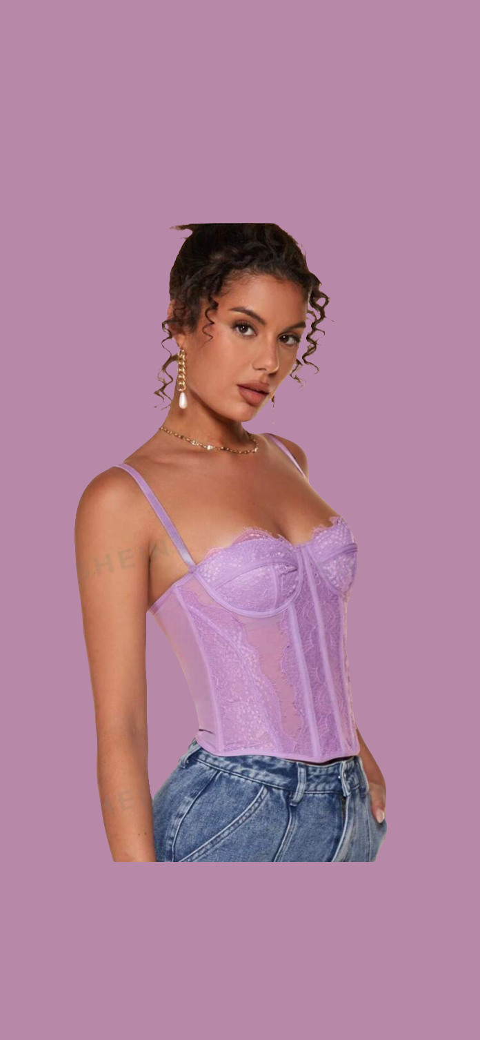 Womens lavender bustier corset lace blouse