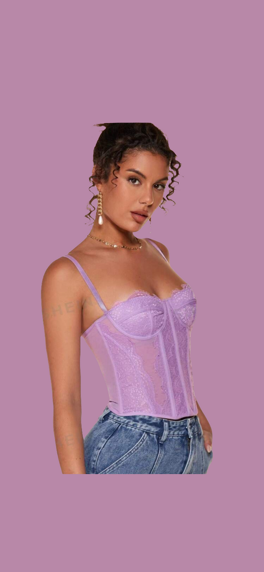 Womens lavender bustier corset lace blouse