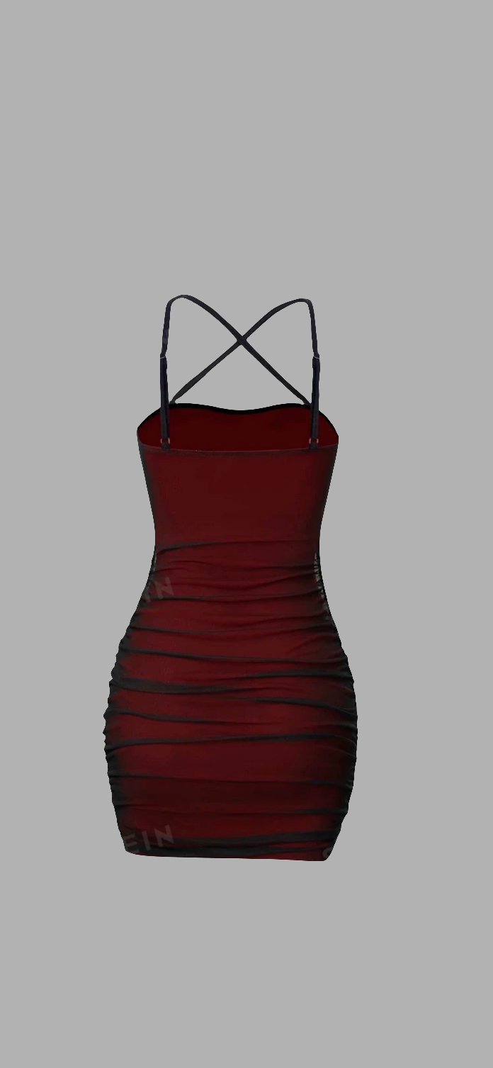 Stretchy red and black sheer mesh dress