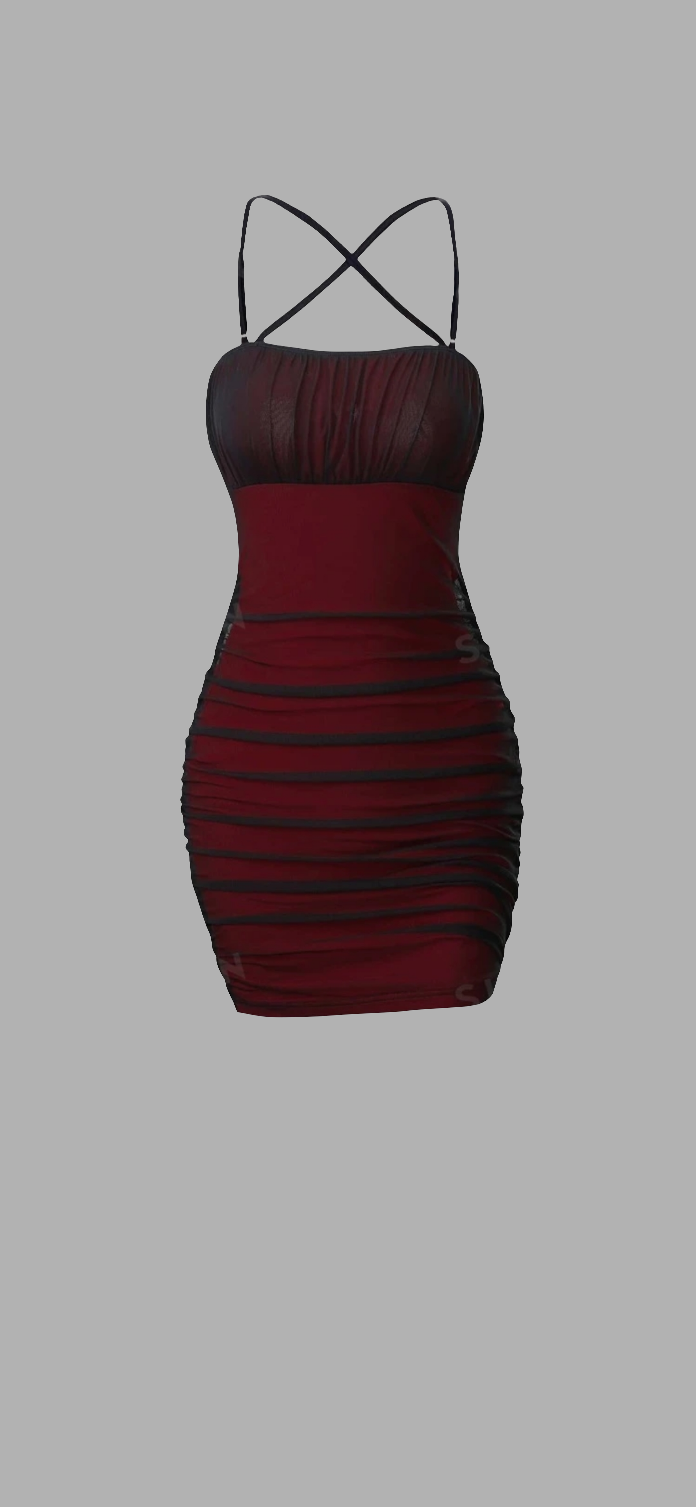 Stretchy red and black sheer mesh dress