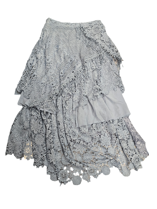 Womens embroidered lace assymetrical elegant midi skirt