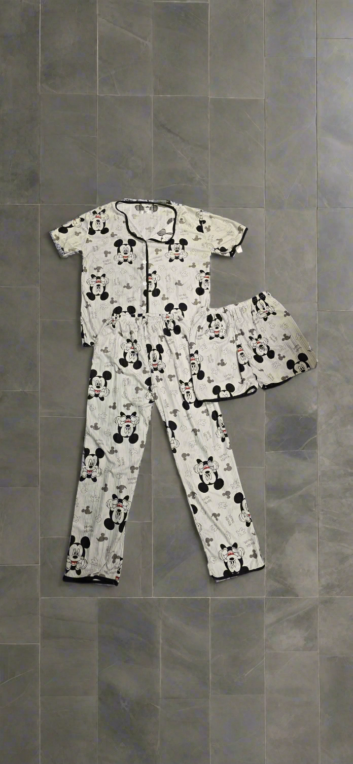 Womens 3 piece mickey mouse pajama set