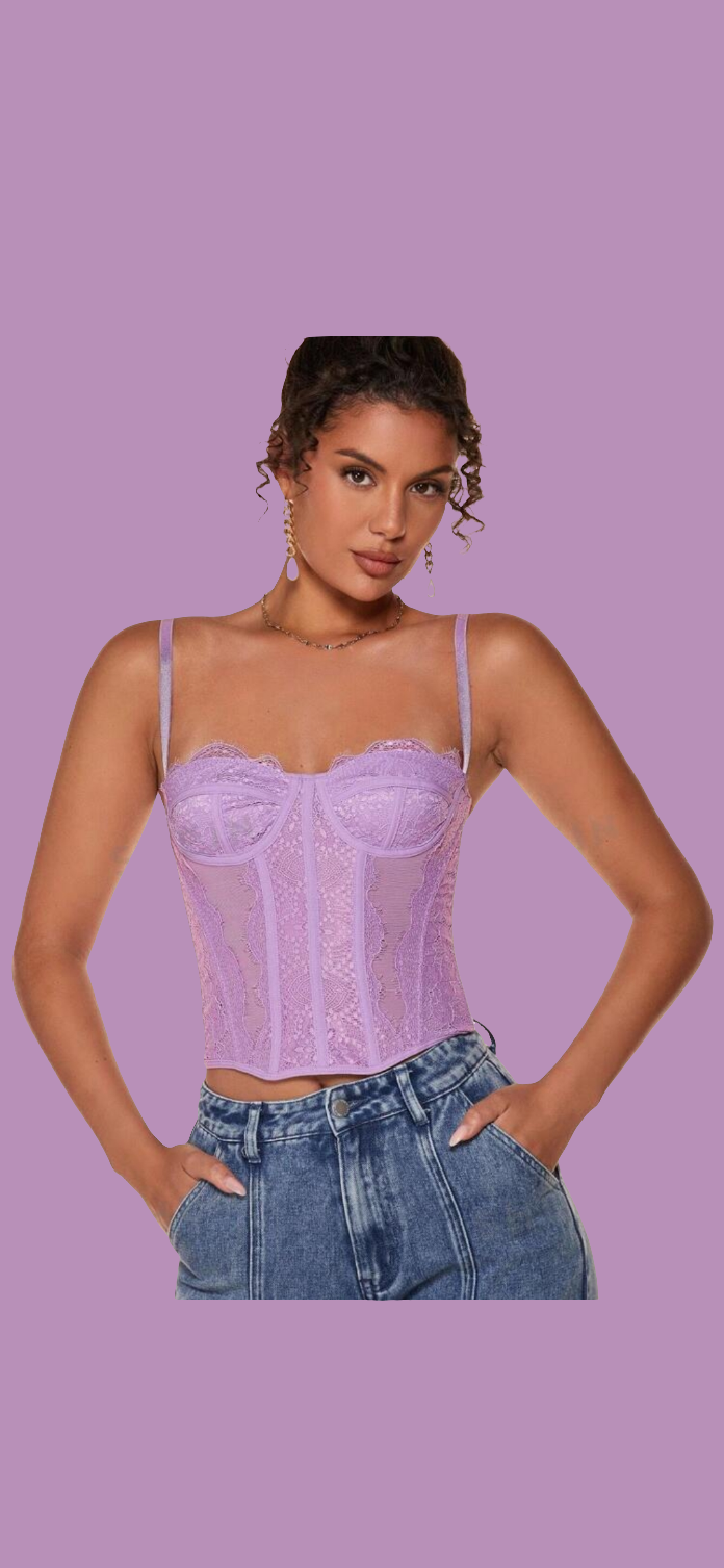 Womens lavender bustier corset lace blouse