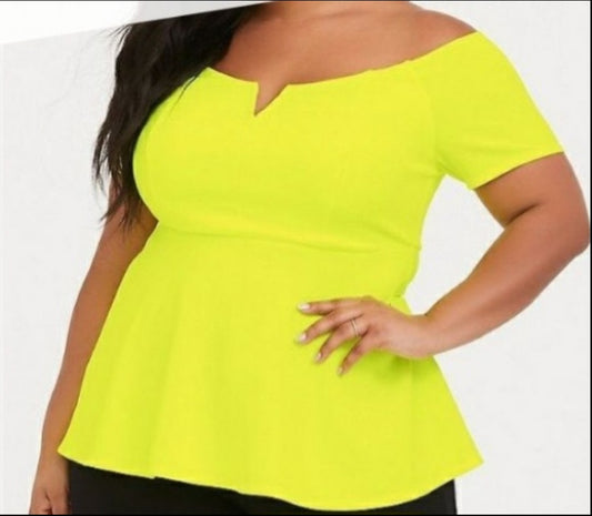 Womens plus size neon yellow peplum blouse